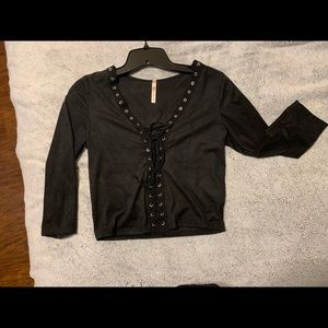 Suede lace-up top